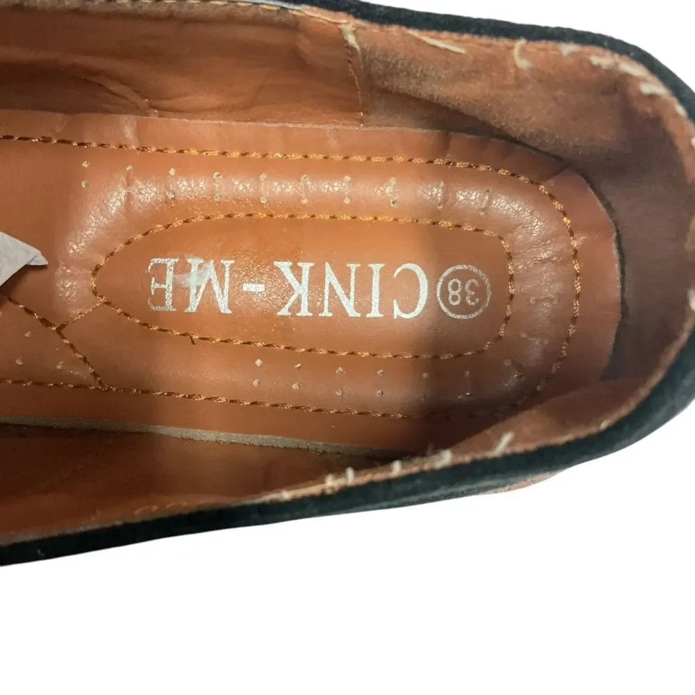 CINK-ME Patent Leather Oxford Platform Wingtip Brogue Shoes Black Texture Size 7